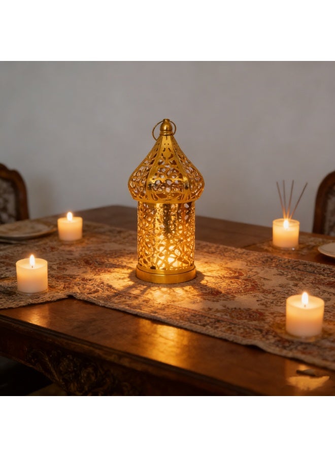 Luxury Golden Moroccan Lantern – Intricate Openwork Metal Lamp for Ramadan Decor, Eid Celebrations, Wedding Centerpieces & Home Ambience（YB-22-S） - Image 1